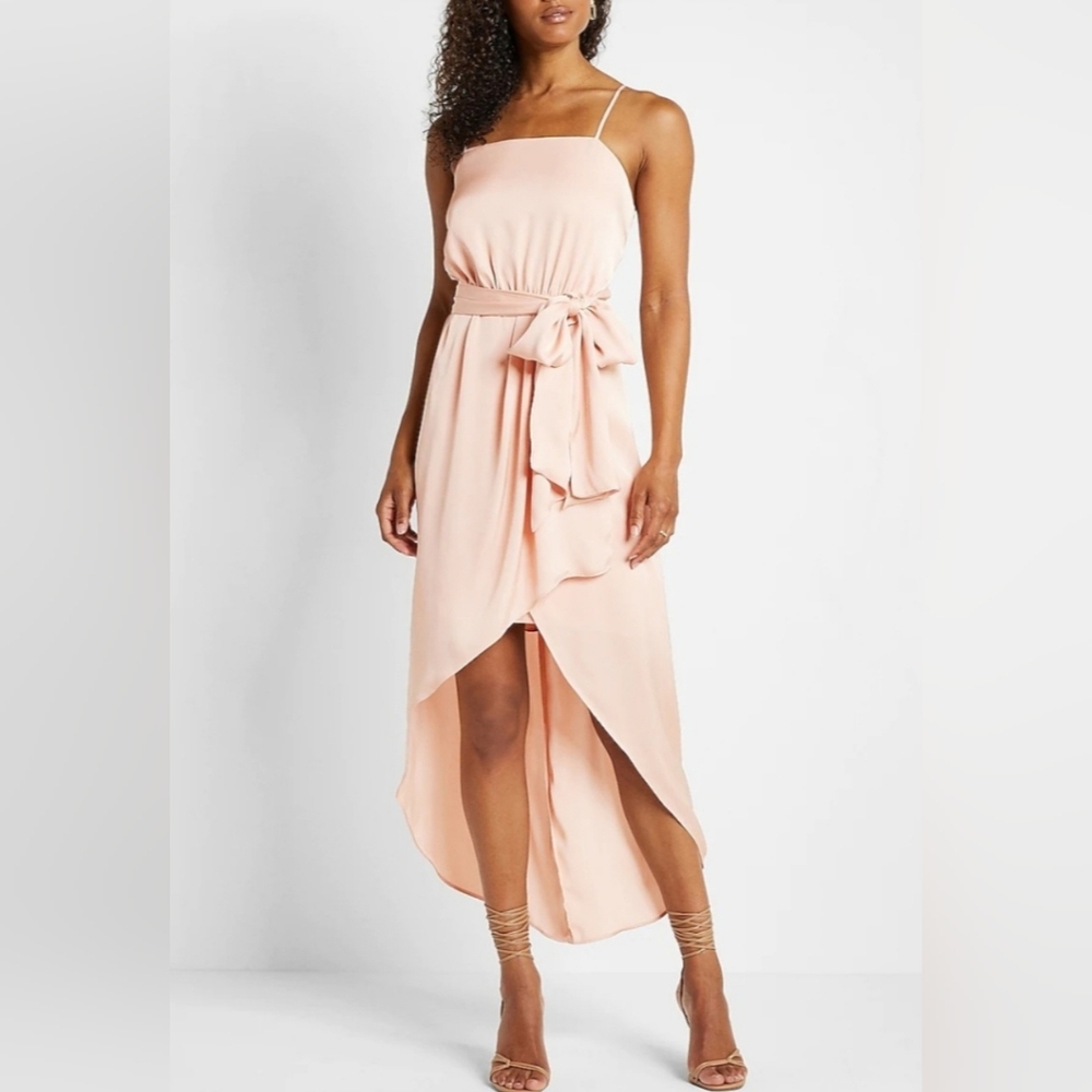 Express Women's Blush Pink Soft Satin Spaghetti Strap Dress with Tie Size XS New